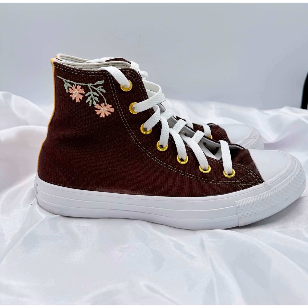 Converse Chuck Taylor All Star High Top Brown Floral Embroidered Custom Sneakers